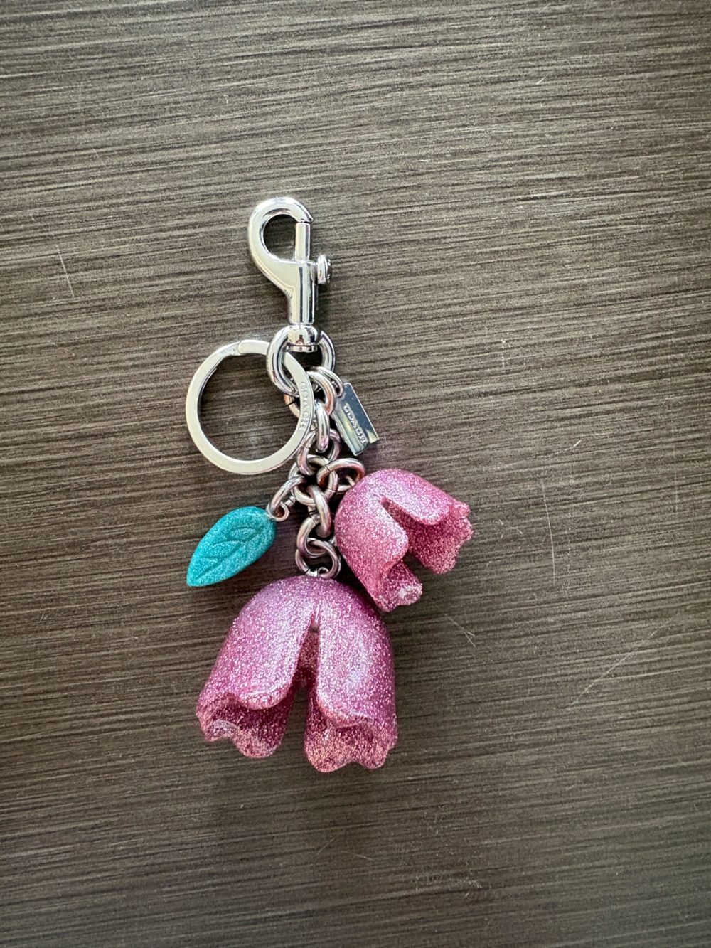 Coach Tea Rose Bag Charm - Pink Glitter - Picture 2 of 7